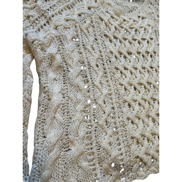 Free People Cream Cable Knit Sweater Ivory Boho Bell Sleeve Scoop Neck - Picture 3 of 10